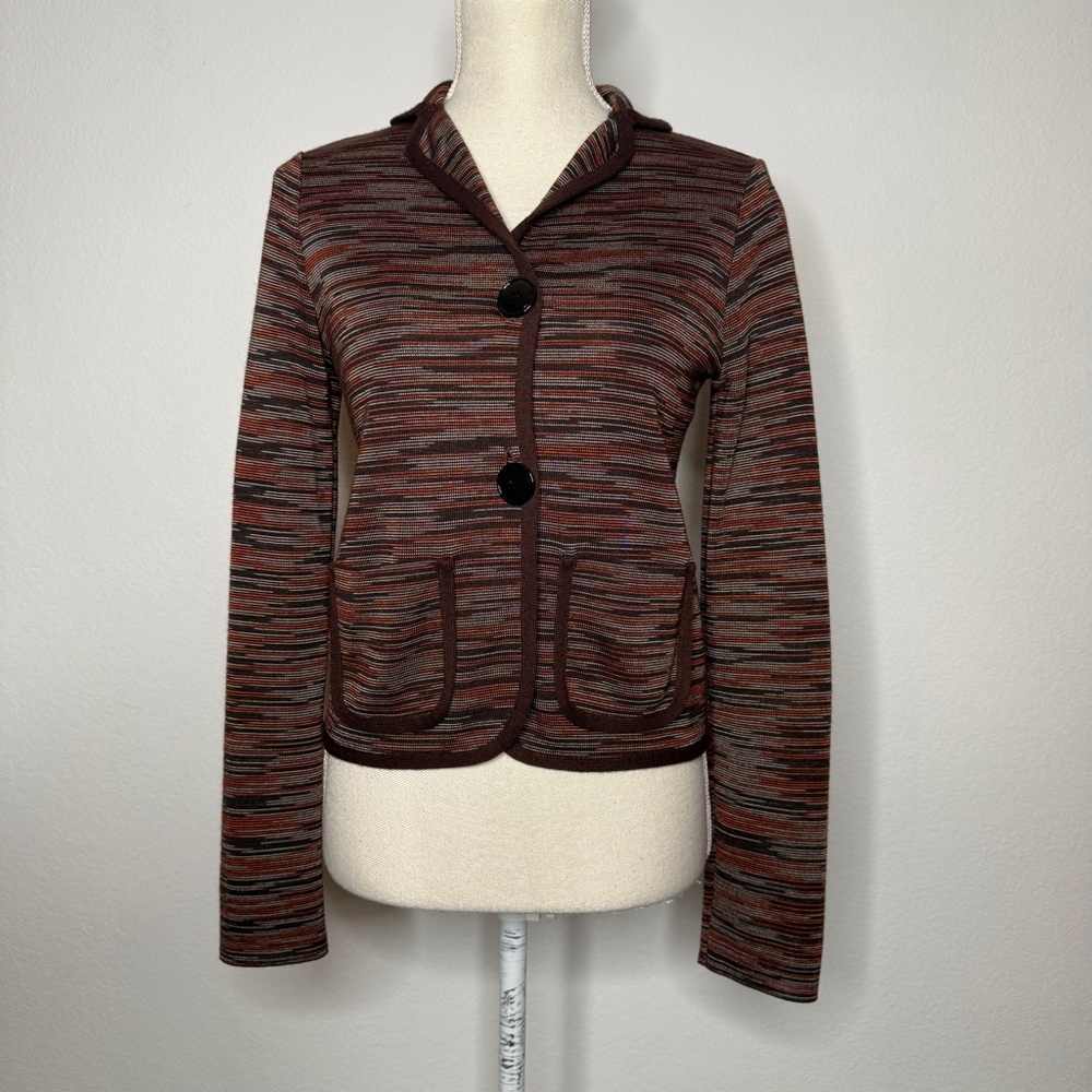 Missoni Striped Knit Blazer Cardigan Double Button Pockets Italy Size 4